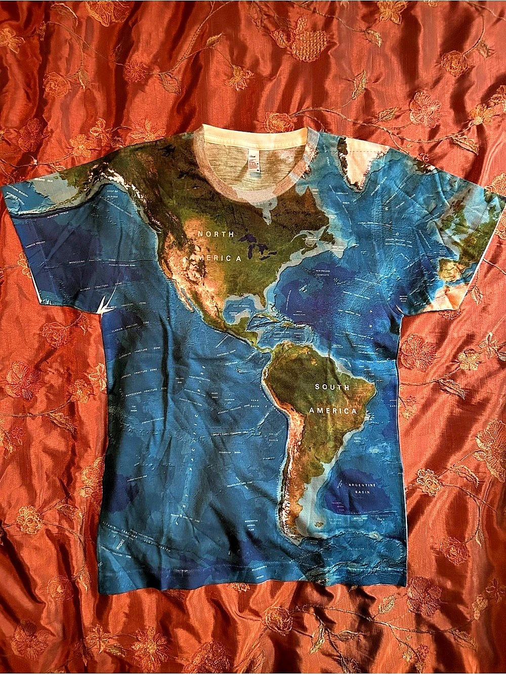 Los Angeles Apparel Satellite Image Print World Map T-Shirt Size Small